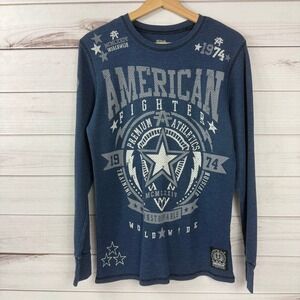 American‎ Fighter By Affliction Blue Thermal Long Sleeve Shirt Mens Medium